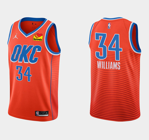 Men's Oklahoma City Thunder #34 Kenrich Williams Orange Stitched Basketball Jersey